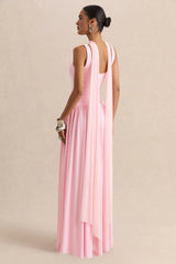 Aurina | Pink Square-Neck Maxi Dress With Scarf-Detail
