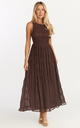 Paloma Midi Dress - Ruched Shift Dress in Chocolate