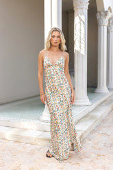 Floral Escape Satin Maxi Dress Multi