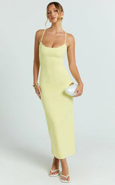 Ramirez Midi Dress - Scoop Neck Low Back Dress in Lemon