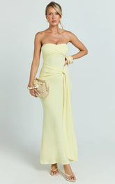 Aria Midi Dress - Strapless Tie Waist Dress in Lemon