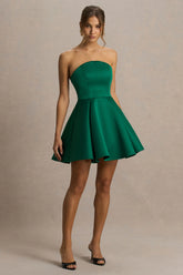 Fleur | Dark Green Satin Bandeau Mini Dress