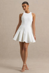 Leilani | White Round-Neck Mini Skater Dress