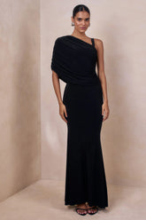 Sylvie | Black Asymmetric-Neck Maxi Dress