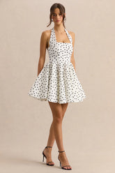 Peggy | White & Black Polka Dot Halter-Neck Skater Mini Dress