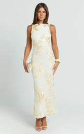 Freya Midi Dress - Boat Neck Backless Dress in Yellow