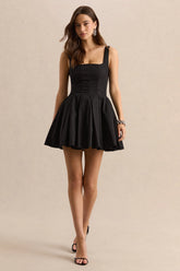 Brioria | Black Square-Neck Skater Mini Dress