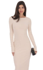 Ribbed Open Back Maxi Dress in Cream
