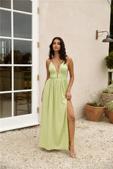 Isla Linen Halter Maxi Dress Green