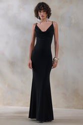 Iridessa | Black Plunge-Neck Maxi Dress