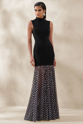 Felina | Black High-Neck Maxi Dress With Sheer-Skirt