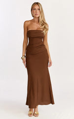 Lottie Midi Dress - Strapless Dress in Chocolate