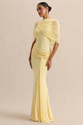 Mirene | Lemon Round-Neck Maxi-Dress With Gathered-Detailing And Sash