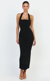 Holly Midi Dress - Halter Neck Column Dress in Black