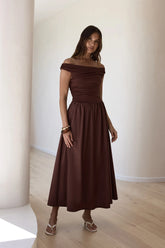 Days Of The Sun Off Shoulder Maxi Dress Chocolate