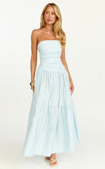 Cora Midi Dress - Strapless Dress in Blue