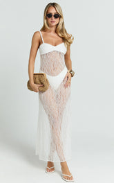 Safiya Midi Dress - Sweetheart Lace A Line Dress With Slip in White
