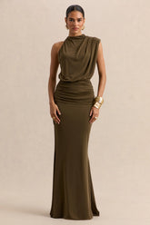 Umaira | Khaki High-Neck Maxi Dress