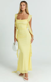 Rosha Midi Dress - Ruffle Strap Dress in Butter