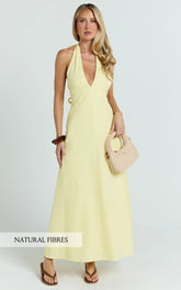 Connor Midi Dress - Halter Neck Tie Back Dress in Lemon