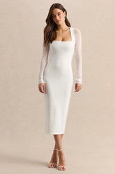 Kaelina | White Square-Neck Midi Dress