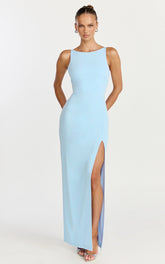 Indi Maxi Dress - Boat Neck Bodycon Dress in Light Blue