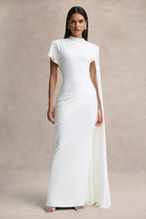 Tropic | White High-Neck Maxi With Long Cape Sleeve