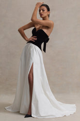 Lucienne | Black & Cream Sweetheart Corset Split Maxi Dress