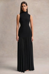 Gigi | Black High-Neck Maxi Dress With Drop-Waist And Sheer Skirt