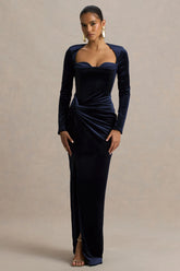 Fay | Navy Velvet Corset Style Knot Maxi Dress