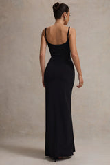 Emmalou | Black & White Strappy Split Maxi Dress With Bow