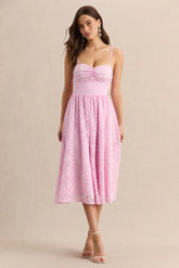 Gloriana | Pink Lace Sweetheart-Neck Midi Dress