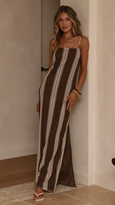 Bria Maxi Dress - Chocolate Stripe