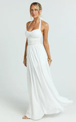 Adelia Maxi Dress - Jersey Halter Contrast Dress in White