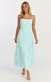 Rose Midi Dress - Strappy Straight Neck Midi Dress in Mint