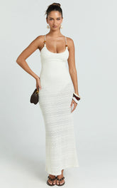 Bonnie Maxi Dress - Beaded Strap Detail Cross Tie Back Dress in Ivory