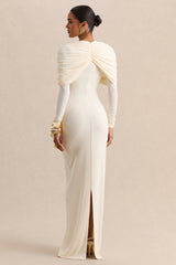 Evessa | Cream Crew-Neck Maxi Dress With Gathered-Detailing