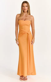 Aria Midi Dress - Strapless Tie Waist Dress in Orange