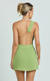 Eliana Mini Dress - Chain Back Slip Dress in Green