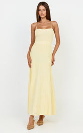 Donissa Midi Dress - Panelled Knit Dress in Butter Yellow