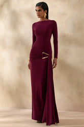 Astrielle | Burgundy Wide-Neck With Gold-Detail And Sash