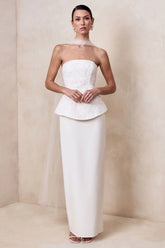 Naira | White Satin Bandeau Corset Maxi Dress