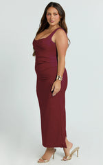 Benita Midi Dress - Scoop Neck Ruched Fitted Dress in Wine