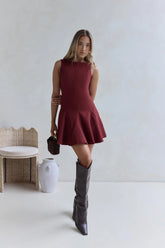 Wistful Bloom Mini Dress Burgundy