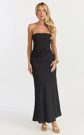 Lottie Midi Dress - Strapless Dress in Black