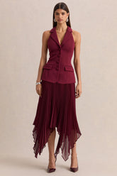 Marvelle | Burgundy Plunge-Neck Maxi Dress With Hanky Hem