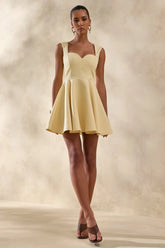 Katya | Lemon Sweetheart-Neck Skater Mini Dress