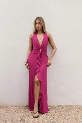 Sea Glass Nights Halter Maxi Dress Fuchsia