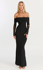 Bethanie Maxi Dress - Off The Shoulder Mesh Dress in Black