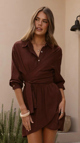 Zaida Shirt Mini Dress - Chocolate